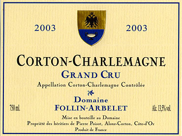 étiquette CORTON CHARLEMAGNE Grand Cru
